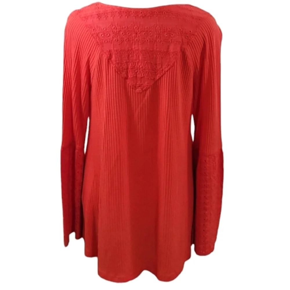 Free People Parisian Nights V-neck Waffle Knit Top Vermillion Red Size XS NWT